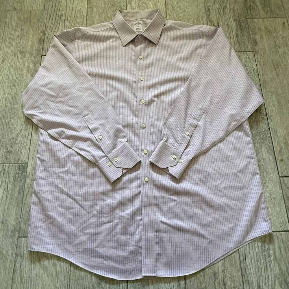 Brooks Brothers Men's Regular Fit Non-Iron Button-Up Shirt 17-4/5 Lavender Plaid